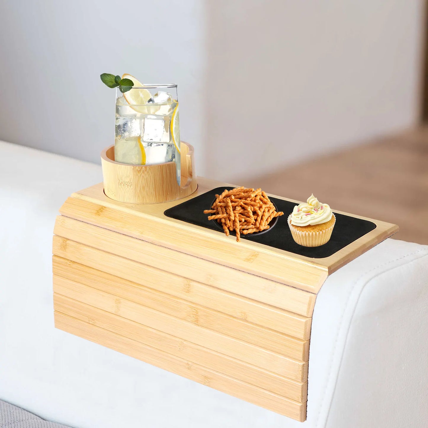 Foldable Bamboo Sofa Armrest Cup & Storage Tray
