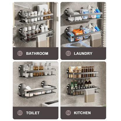 No-Drill Suction Cup Bathroom & Kitchen Storage Shelf
