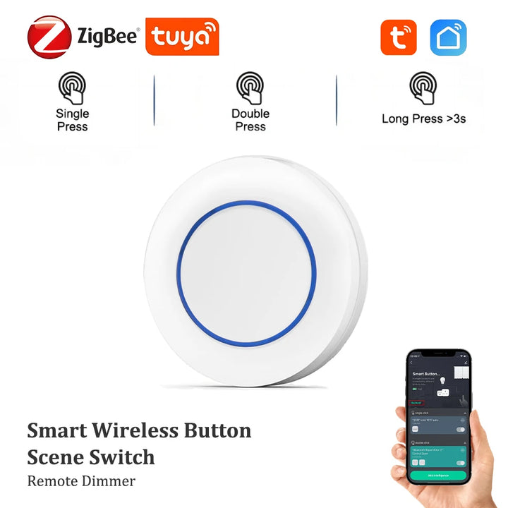Tuya ZigBee Push Button Wireless Smart Scene Switch Controller Battery Powered Automation Scenario Linkage with Tuya devices Z2M