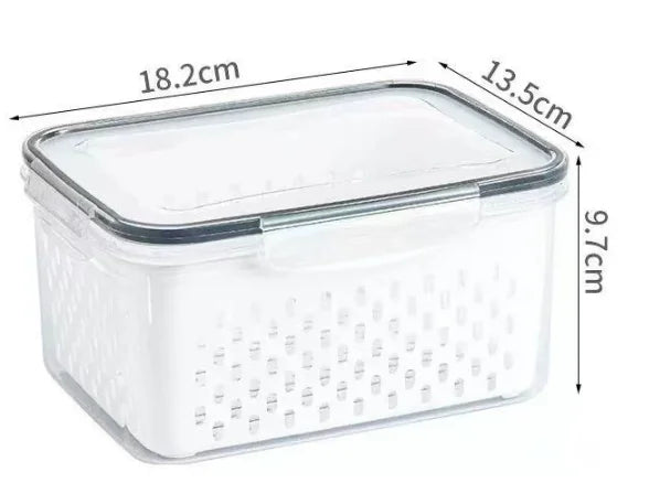 Fruit & Veggie Storage Container with Strainer – Fridge Organizer