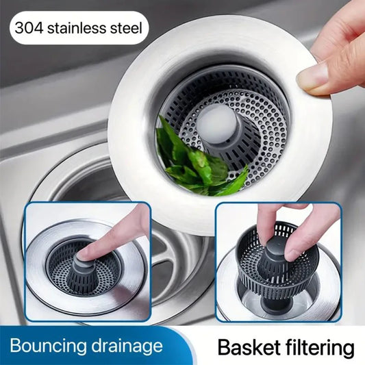 304 Stainless Steel Kitchen Sink Drain with Plug – Anti-Clog Filter & Spring Core