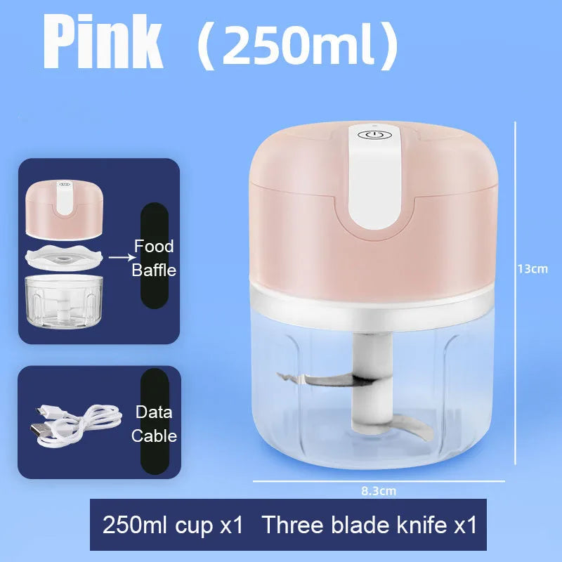 Electric Garlic Masher Food Processor Vegetable Cutter Meat Grinder Fruit Masher Chilli Chopper Home Kitchen USB Charging Mincer