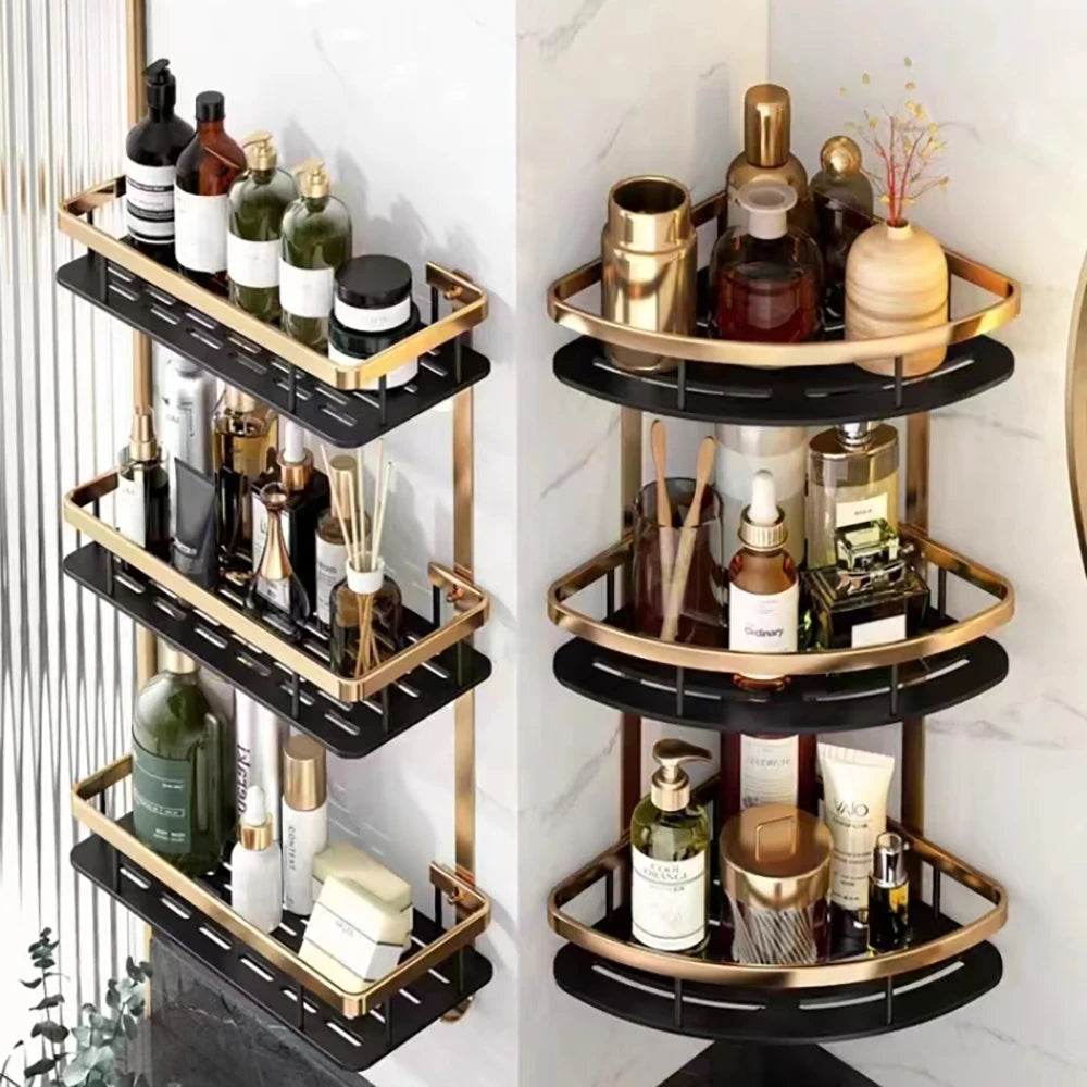 No-Drill Wall-Mounted Aluminum Shower & Kitchen Corner Shelf