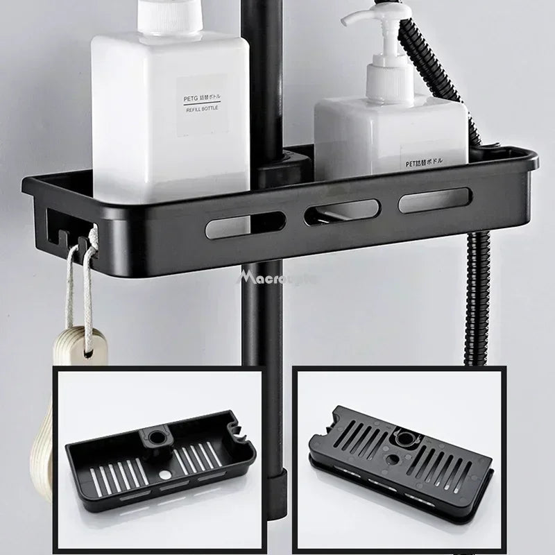 No-Drill Bathroom Shower Storage Rack with Pole, Holder & Shelves