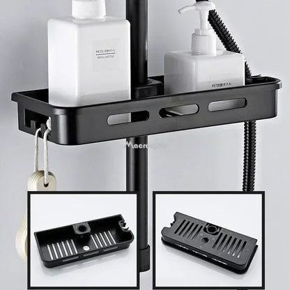 No-Drill Bathroom Shower Storage Rack with Pole, Holder & Shelves
