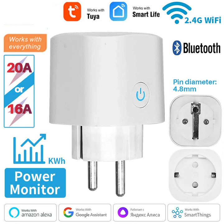 TUYA Smart Plug WiFi Socket EU 16A/20A With Power Monitor Timing Function Voice Control Works With Alexa Google Home