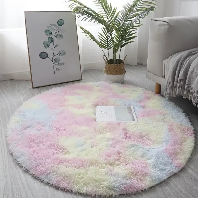 VIKAMA Ultra Soft Shaggy Round Rug Pad Fluffy White Carpet Living Room Home Decor Bedroom Kids Room Salon Thick Pile Carpet