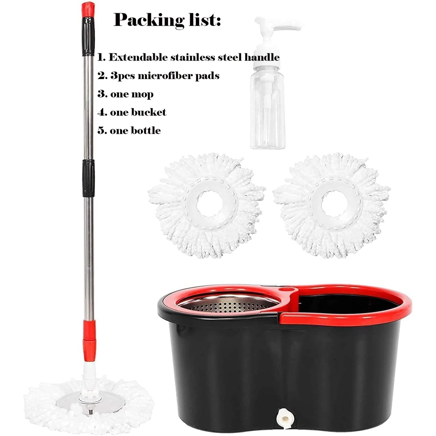 360° Spin Mop & Bucket Set with Stainless Steel Wring Basket & 3 Microfiber Heads