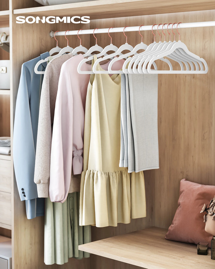 SONGMICSHOME Velvet Hangers 50 Pack, Non-Slip Hangers with Rose Gold-Colored Swivel Hooks, Slim Space-Saving Hangers