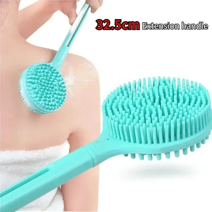 Silicone Long Handle Bath Brush Double-Sided Shower Exfoliating Brush Body Scrub Back Massage Brushes Bathroom Accessories