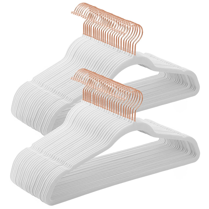 SONGMICSHOME Velvet Hangers 50 Pack, Non-Slip Hangers with Rose Gold-Colored Swivel Hooks, Slim Space-Saving Hangers
