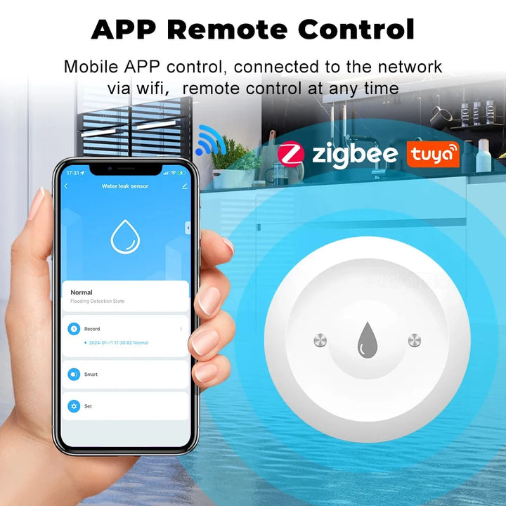 Tuya Zigbee Water Sensor Flood Leak Detector Water Linkage App Alarm Sensor for Kitchen/Bathroom Support Smart Life Zigbee2mqtt