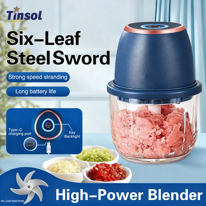 TINSOL 350ML Food Chopper Electric Meat Grinder Garlic Masher USB Multifunction Slicer Blender Kitchen Food Processor