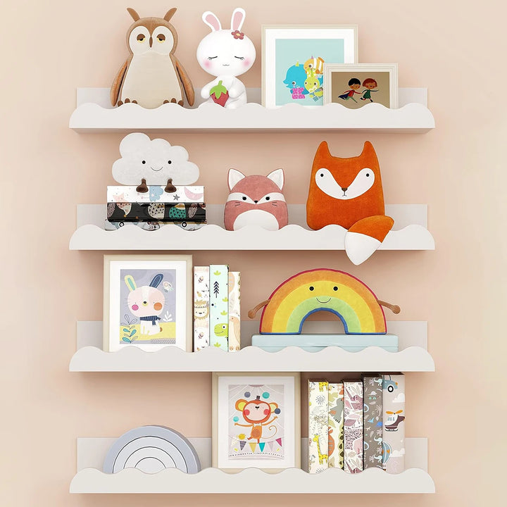White Wavy Wooden Floating Shelf Bedroom Wall-Mounted Shelf Storage Wall Rack Home Toys Organizer Books Ledge Nursery Wall Decor