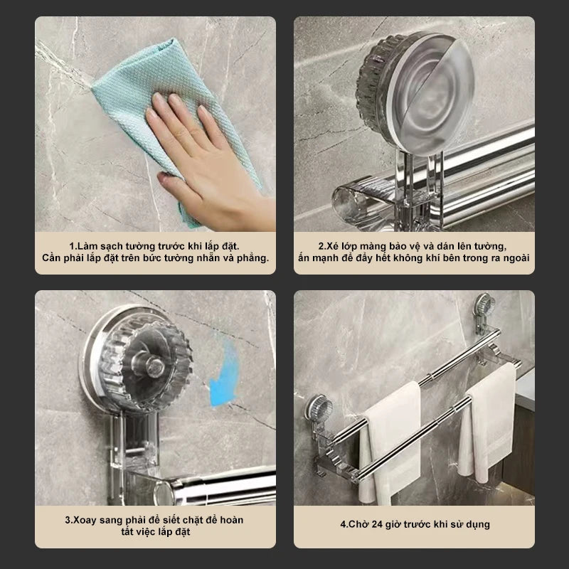 Double-Layer Suction Wall-Mounted Towel Rack 56–94 cm – Non-Drill Bathroom Storage