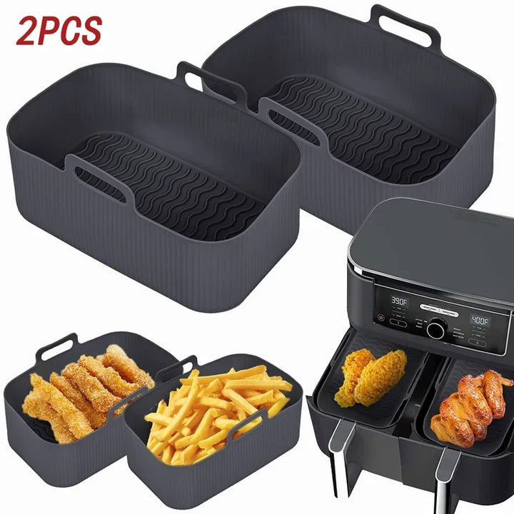 2pc/1pc Air Fryer Silicone Tray Rectangle Oven Baking Basket Reusable Liner Insert Dish Fried Chicken for Airfryers Accessories