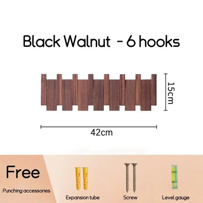 Wall-Mounted Black Walnut Coat Rack with Hooks