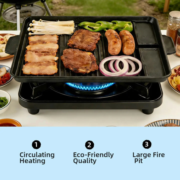 Korean Grill Meat Plate Aluminum Titanium Coating Barbecue Pan Camping Board Griddle for Outdoor Cassette Stove and Induction