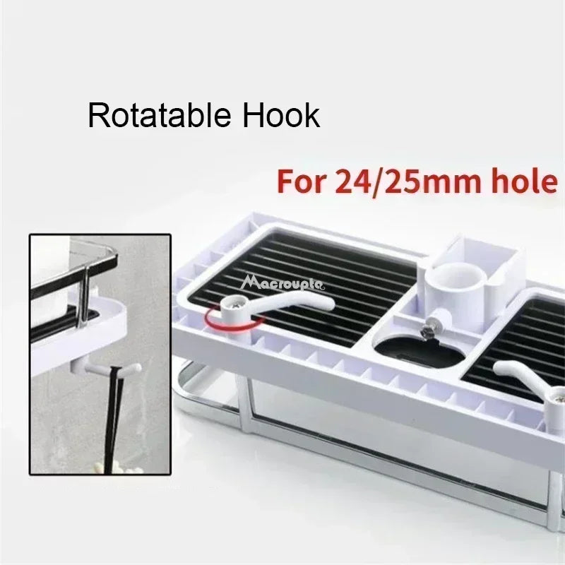 No-Drill Bathroom Shower Storage Rack with Pole, Holder & Shelves