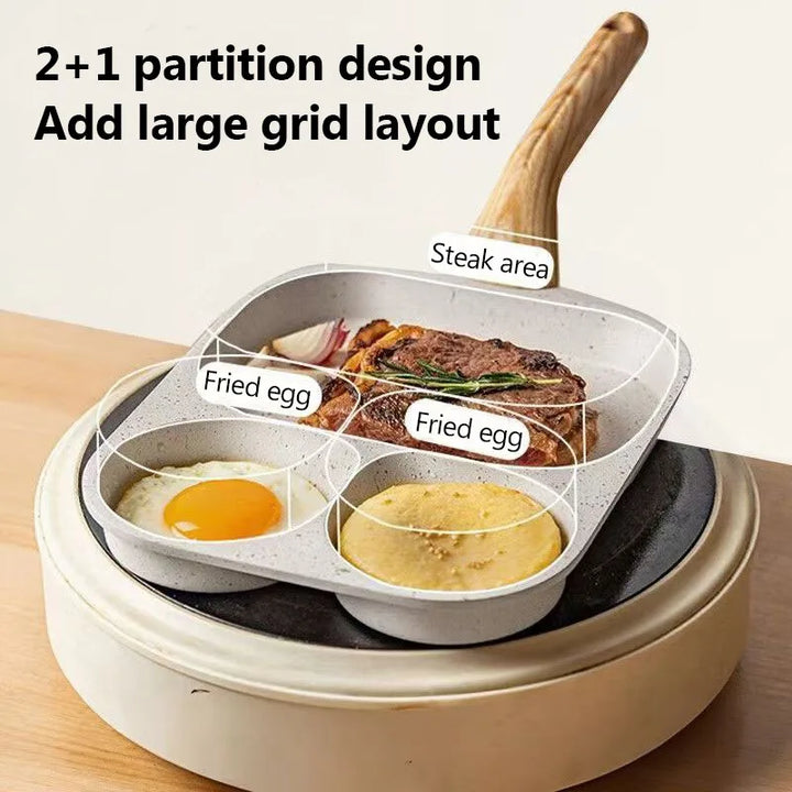 Breakfast Frying Pan Fried Egg Burger Pot Wheat Rice Stone Steak Pot Nonstick Three-in-one Multi-Section Cookware Omelet Pan