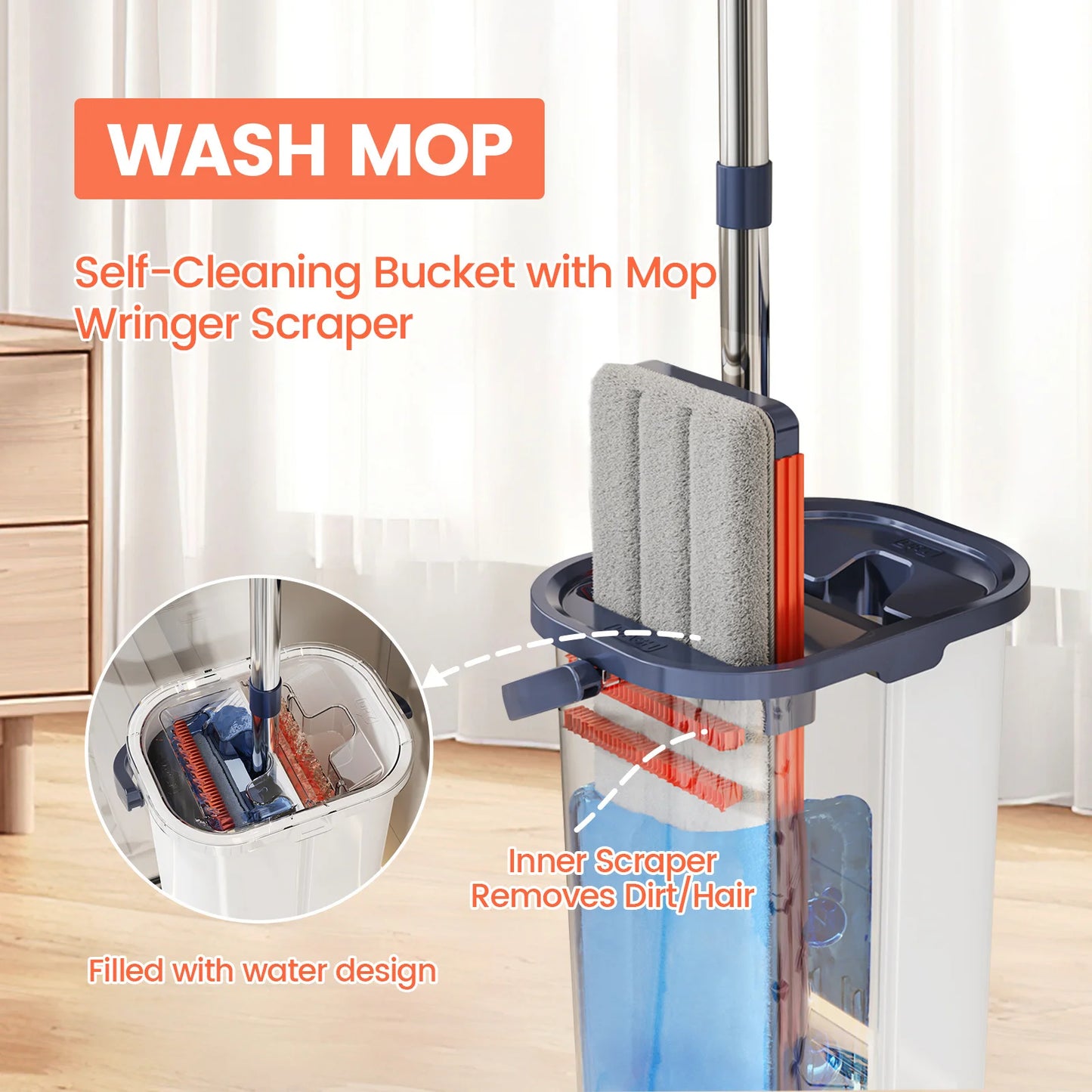 Hands-Free Floor Mop with Dual Bucket System for Clean & Dirty Water Separation