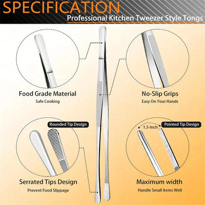 6-Piece Stainless Steel Kitchen Tweezers – Cooking & Chef Tools
