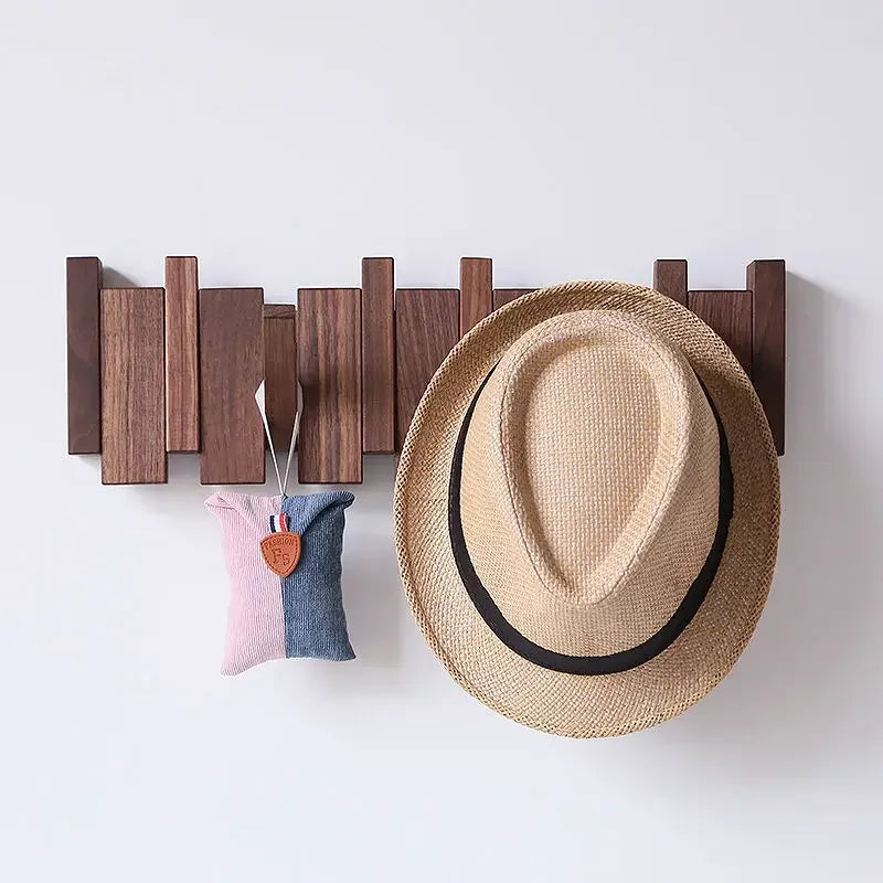 Wall-Mounted Black Walnut Coat Rack with Hooks