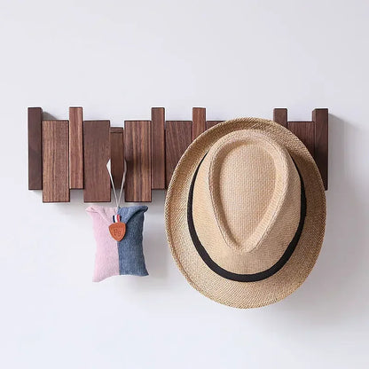 Wall-Mounted Black Walnut Coat Rack with Hooks
