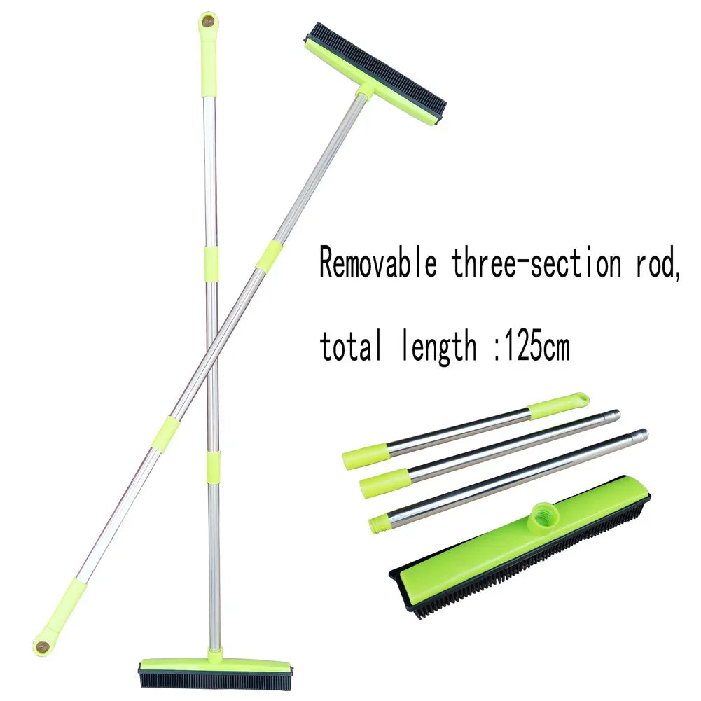 Pet Hair Rubber Broom with Squeegee for Floors & Carpets