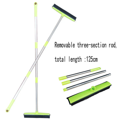 Pet Hair Rubber Broom with Squeegee for Floors & Carpets