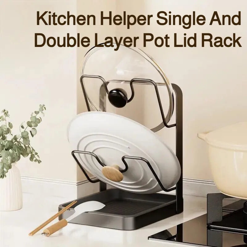 Kitchen Pot Lid Organizer Rack with Drip Tray for Pans & Covers