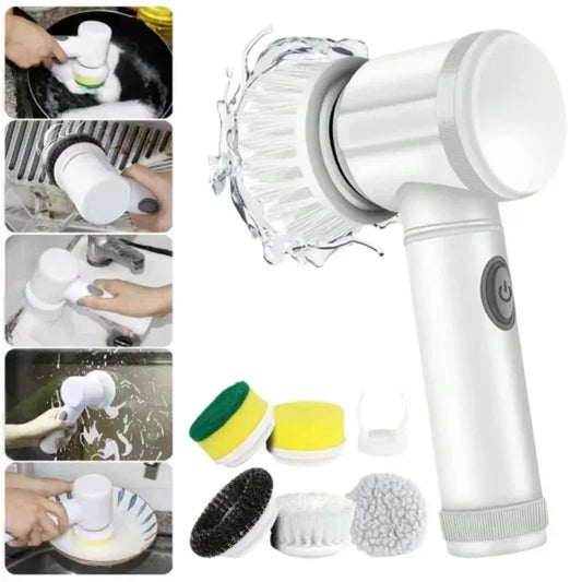 5-in-1 Electric Spin Scrubber with 5 Replaceable Brush Heads for Bathroom Cleaning