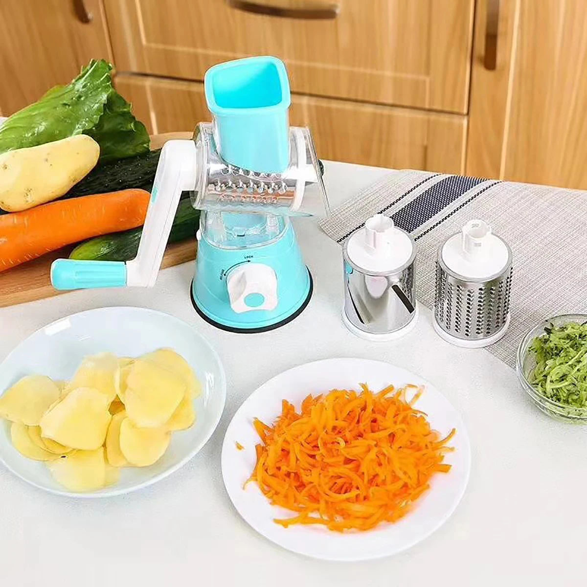 3-in-1 Manual Vegetable Slicer & Shredder with Sharp Drums