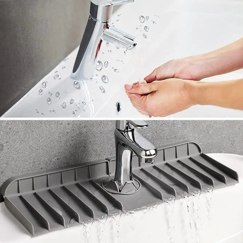 Silicone Sink Faucet Mat Splash Guard & Soap Sponge Holder Drying Pad