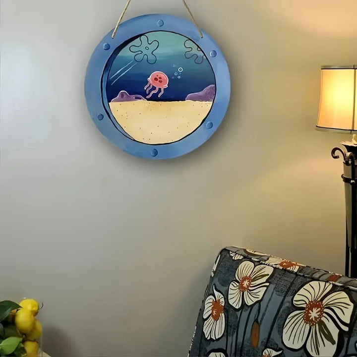 Charming Jellyfish Ocean Theme Wooden Signage -8 Inch Round Country Style Farmhouse Decoration for Kitchen and Cafe Wall