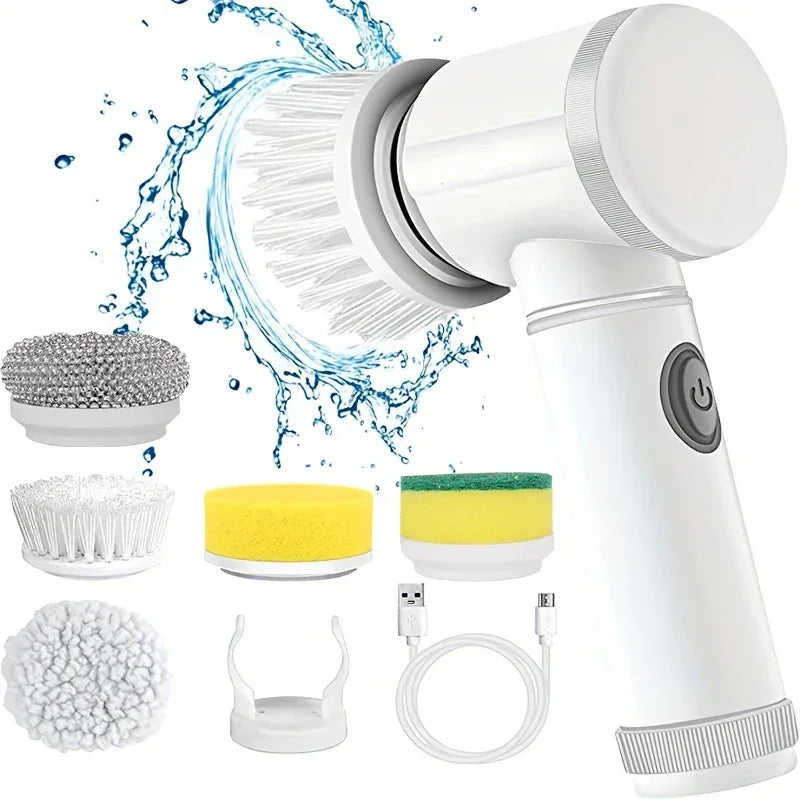 5-in-1 Electric Spin Scrubber with 5 Replaceable Brush Heads for Bathroom Cleaning