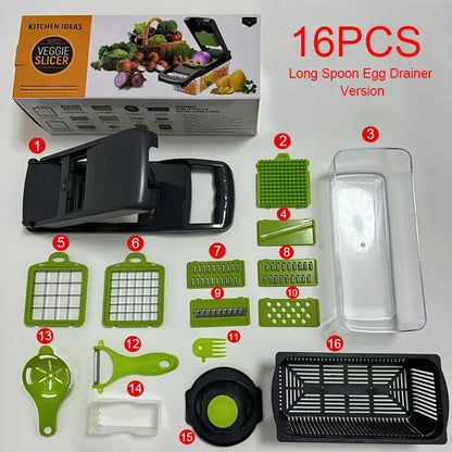 16-in-1 Multifunctional Vegetable Chopper & Slicer with Grater, Peeler, and Egg Separator