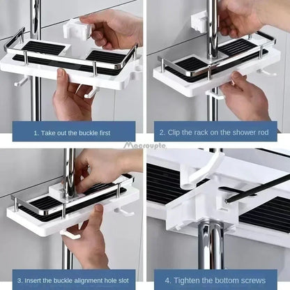 No-Drill Bathroom Shower Storage Rack with Pole, Holder & Shelves