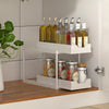 Double-Layer Pull-Qut Kitchen Storage Rack, Non-Slip, Stable, Multi-FunctionalStorage Box with Five Hooks, under Sink Brush