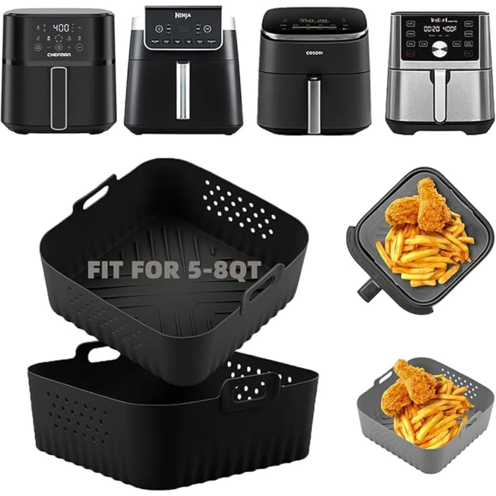 Silicone Air Fryer Liners 22.5cm Non-Stick Basket Reusable for Ninja AF181 AF180 AF141 AF140 Compatible with 5-8QT Air Fryers