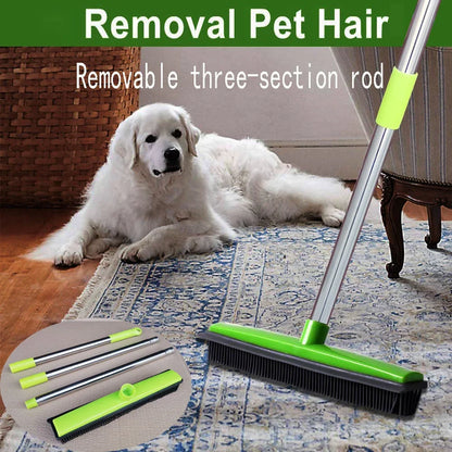 Pet Hair Rubber Broom with Squeegee for Floors & Carpets