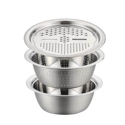 3PCS Stainless Steel Vegetable Slicer Set with Washing Basin & Drain Basket