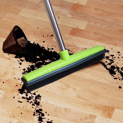 Pet Hair Rubber Broom with Squeegee for Floors & Carpets
