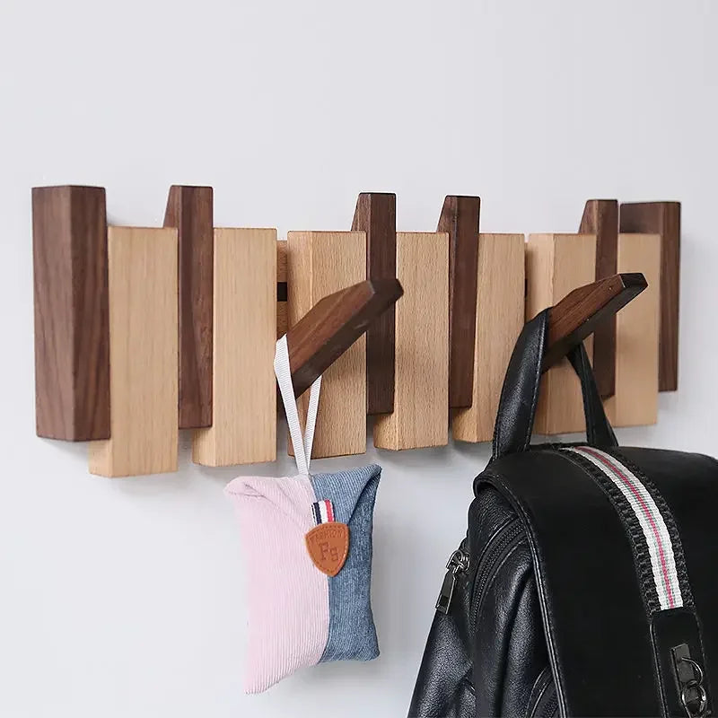 Wall-Mounted Black Walnut Coat Rack with Hooks