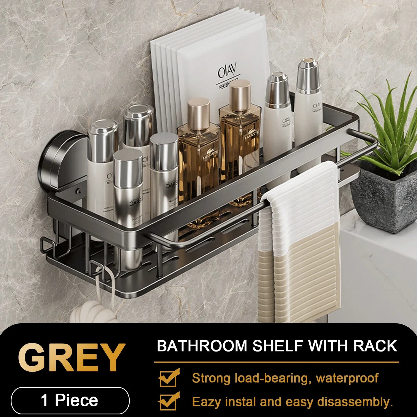 No-Drill Suction Cup Bathroom & Kitchen Storage Shelf