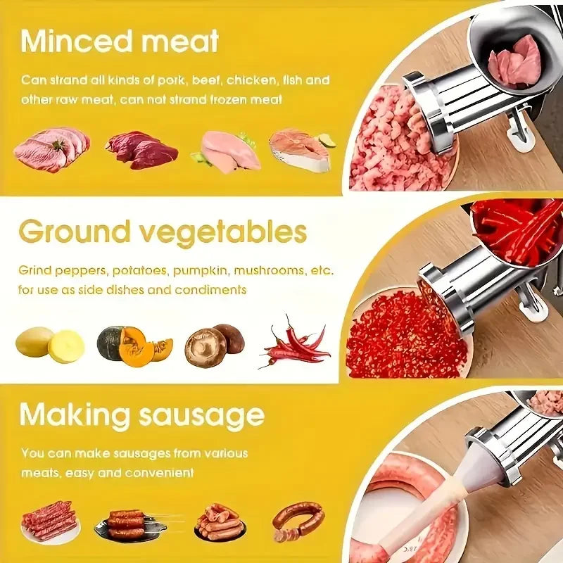 Heavy Duty Hand Crank Meat Grinder & Sausage Stuffer Manual Kitchen Mincer Pasta Maker