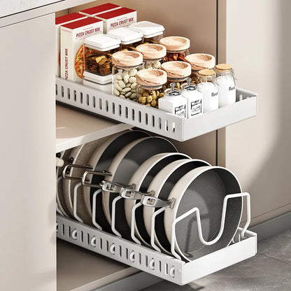 Under-Cabinet Sliding Pot & Pan Organizer with Lid Holder