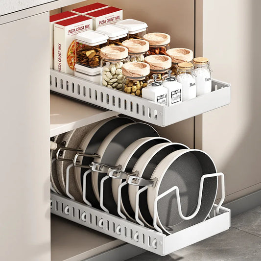 Under-Cabinet Sliding Pot & Pan Organizer with Lid Holder