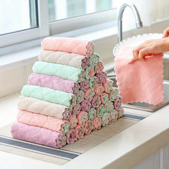 10pcs Microfiber Dish Cloths Multi-Purpose Double-Sided Dishwashing Towels Absorbent Kitchen Cleaning Rags