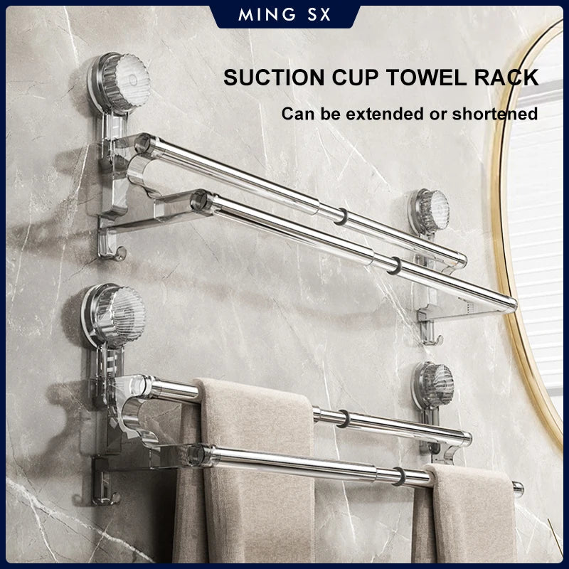 Double-Layer Suction Wall-Mounted Towel Rack 56–94 cm – Non-Drill Bathroom Storage